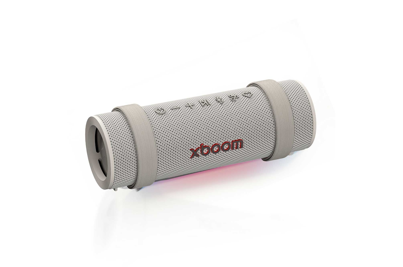 Vista frontal de LG xboom Grab by will.i.am - Altavoz inalámbrico bluetooth con bajos potentes, resistencia militar y hasta 20 horas de batería, gris GRAB.AEUTLWG