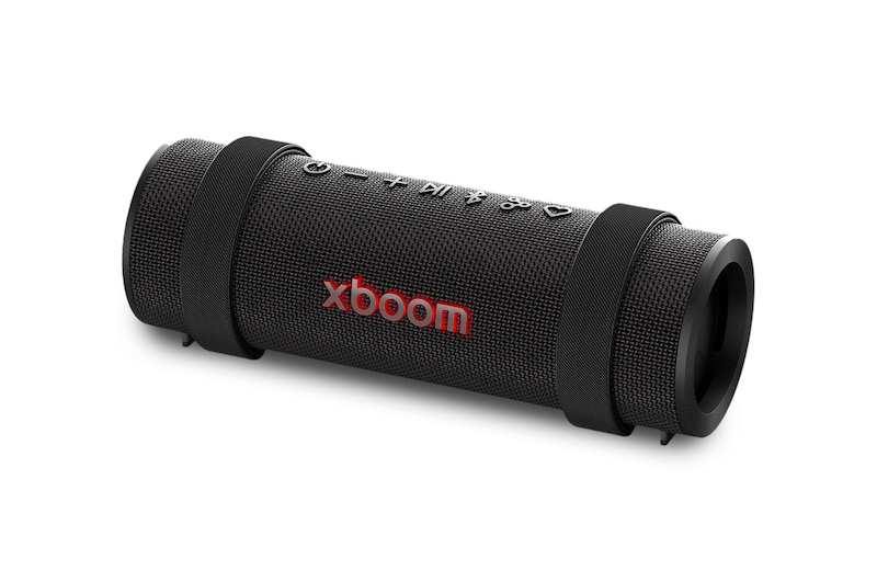 Vista frontal del LG xboom Grab by will.i.am - Altavoz inalámbrico bluetooth con bajos potentes, resistencia militar y hasta 30 horas de batería