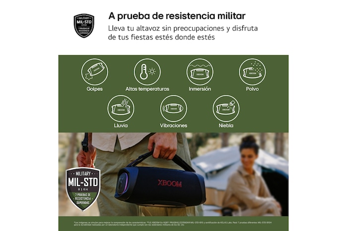 LG xboom XG8T - Altavoz inalámbrico, bluetooth, 60W, hasta 15h batería, resistencia militar, IP67, Negro, XG8T.DEUSLLC