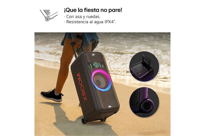 LG xboom La Bestia DXL7T - Altavoz gran potencia, 250W, karaoke, luces y pantalla LED, efectos de DJ, Bluetooth, hasta 20h batería, Asa Telescópica y Ruedas, Resistencia IPX4 ,Negro, DXL7T.DESB
