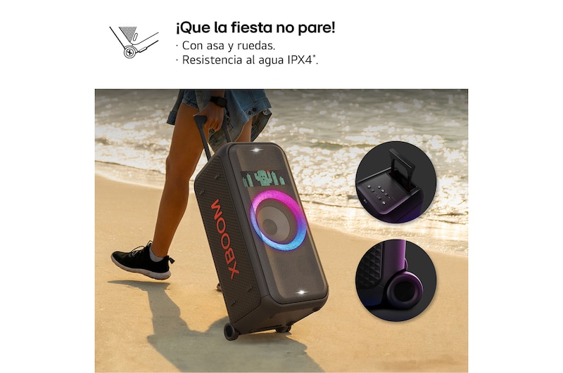 LG xboom La Bestia DXL7T - Altavoz gran potencia, 250W, karaoke, luces y pantalla LED, efectos de DJ, Bluetooth, hasta 20h batería, Asa Telescópica y Ruedas, Resistencia IPX4 ,Negro, DXL7T.DESB