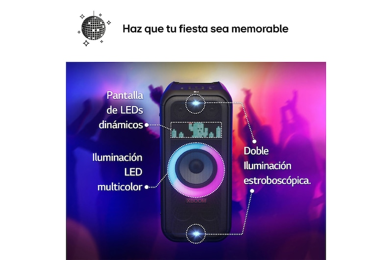 LG xboom La Bestia DXL7T - Altavoz gran potencia, 250W, karaoke, luces y pantalla LED, efectos de DJ, Bluetooth, hasta 20h batería, Asa Telescópica y Ruedas, Resistencia IPX4 ,Negro, DXL7T.DESB