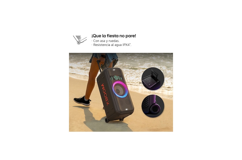 LG xboom La Bestia DXL7T - Altavoz gran potencia, 250W, karaoke, luces y pantalla LED, efectos de DJ, Bluetooth, hasta 20h batería, Asa Telescópica y Ruedas, Resistencia IPX4 ,Negro, DXL7T.DESB
