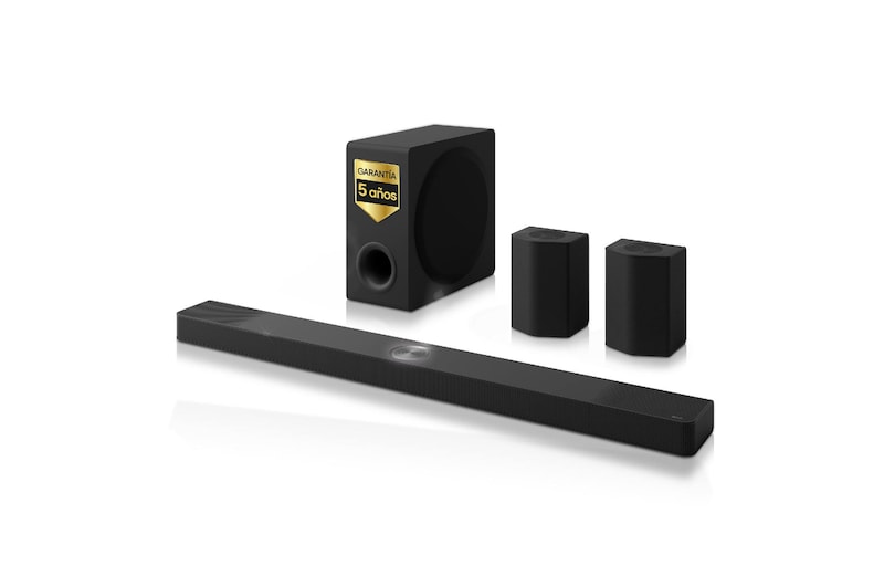 Vista frontal de Barra de Sonido - LG S95AR, Bluetooth, 810W, 9.1.5 Canales con subwoofer, altavoces traseros para cine en casa, Dolby Atmos, IA Ready S95AR