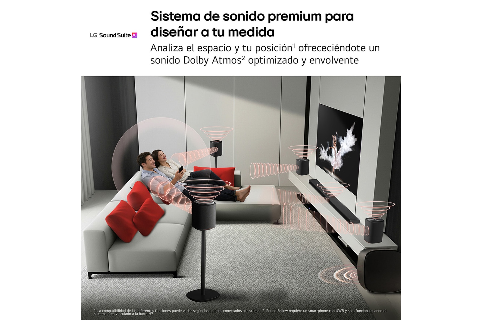LG Sound Suite - Pack Inmersive Suite 7 Pro, con barra de sonido H7, 2 altavoces WiFi M7 y subwoofer W7, H7.M7W7002