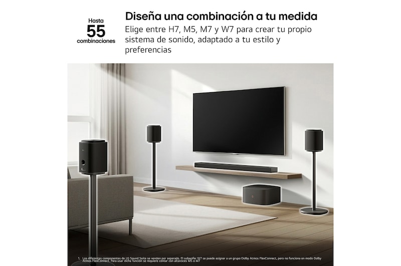 LG Sound Suite - Pack Inmersive Suite 7 Pro, con barra de sonido H7, 2 altavoces WiFi M7 y subwoofer W7, H7.M7W7002