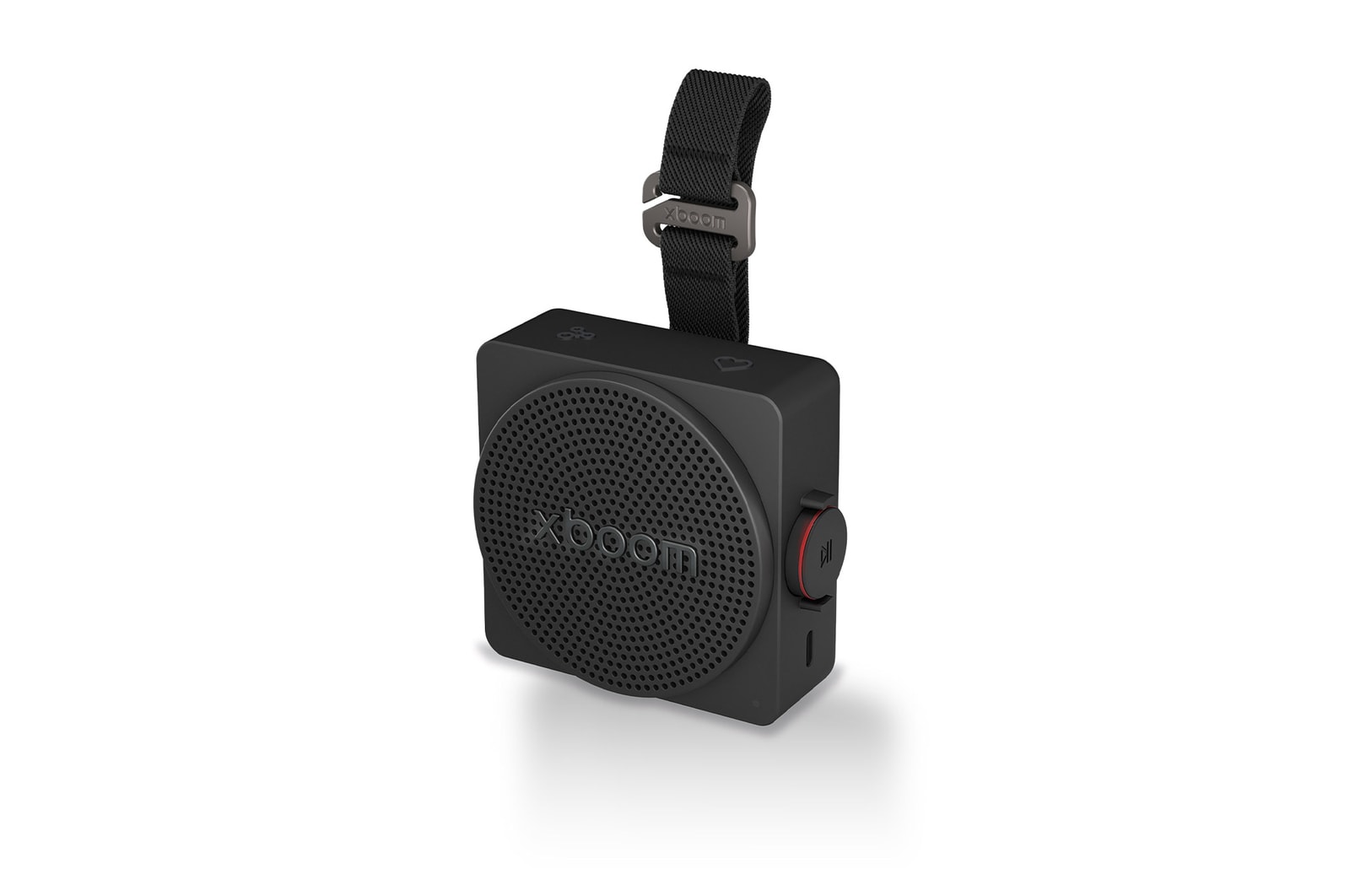 Vista frontal de LG xboom Mini - Altavoz inalámbrico, bluetooth, 5W, hasta 10h batería, resistencia IP67, Negro MINI