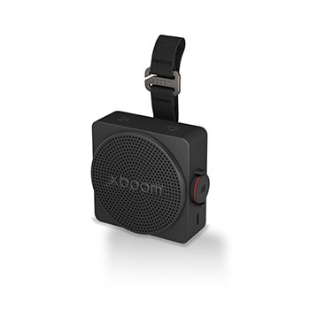 Vista frontal de LG xboom Mini - Altavoz inalámbrico, bluetooth, 5W, hasta 10h batería, resistencia IP67, Negro MINI