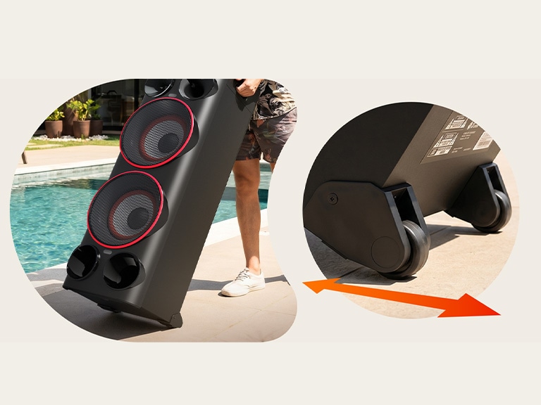 Altavoz de fiesta LG xboom Power 9000 diseñado con mangos integrados para facilitar su transporte...