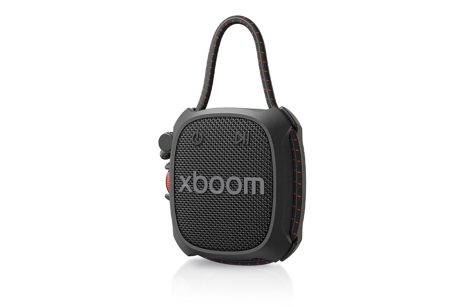 Vista frontal de LG xboom Rock - Altavoz inalámbrico, bluetooth, 6W, hasta 10h batería, resistencia militar, IP67, Negro ROCK