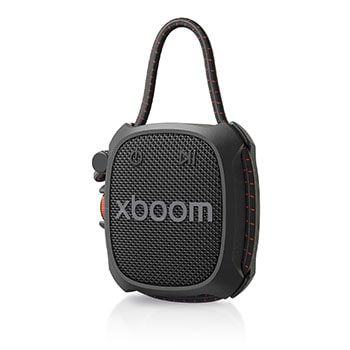 Vista frontal de LG xboom Rock - Altavoz inalámbrico, bluetooth, 6W, hasta 10h batería, resistencia militar, IP67, Negro ROCK