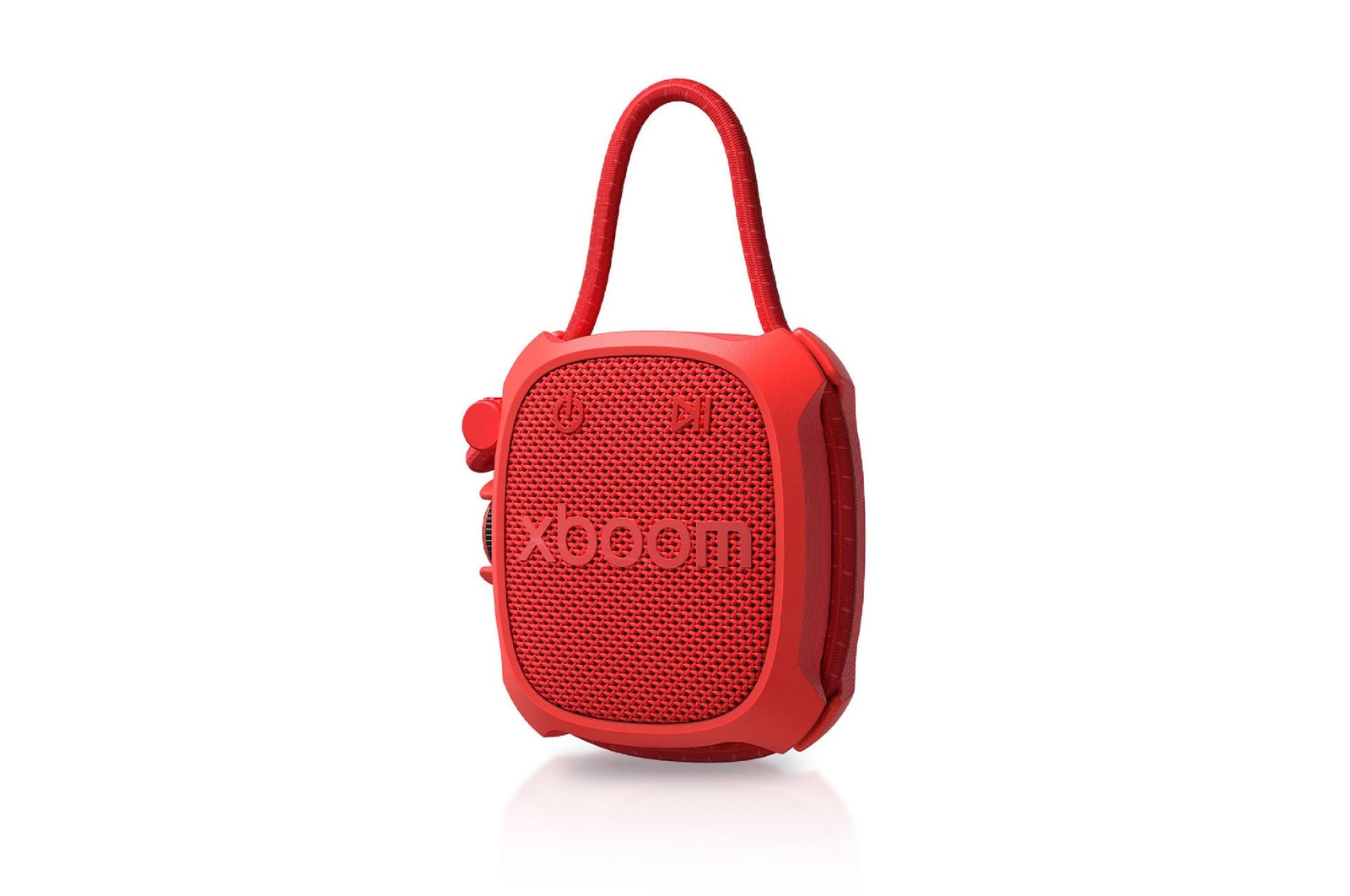 Vista frontal de LG xboom Rock - Altavoz inalámbrico, bluetooth, 6W, hasta 10h batería, resistencia militar, IP67, Rojo ROCK.CEUTLRE