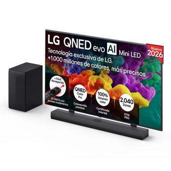 Vista frontal de Pack Smart TV LG QNED evo MiniLED AI QNED85 75 pulgadas 4K 2026 + Barra de Sonido S70TY + Soporte 75QNED85B6A.SET