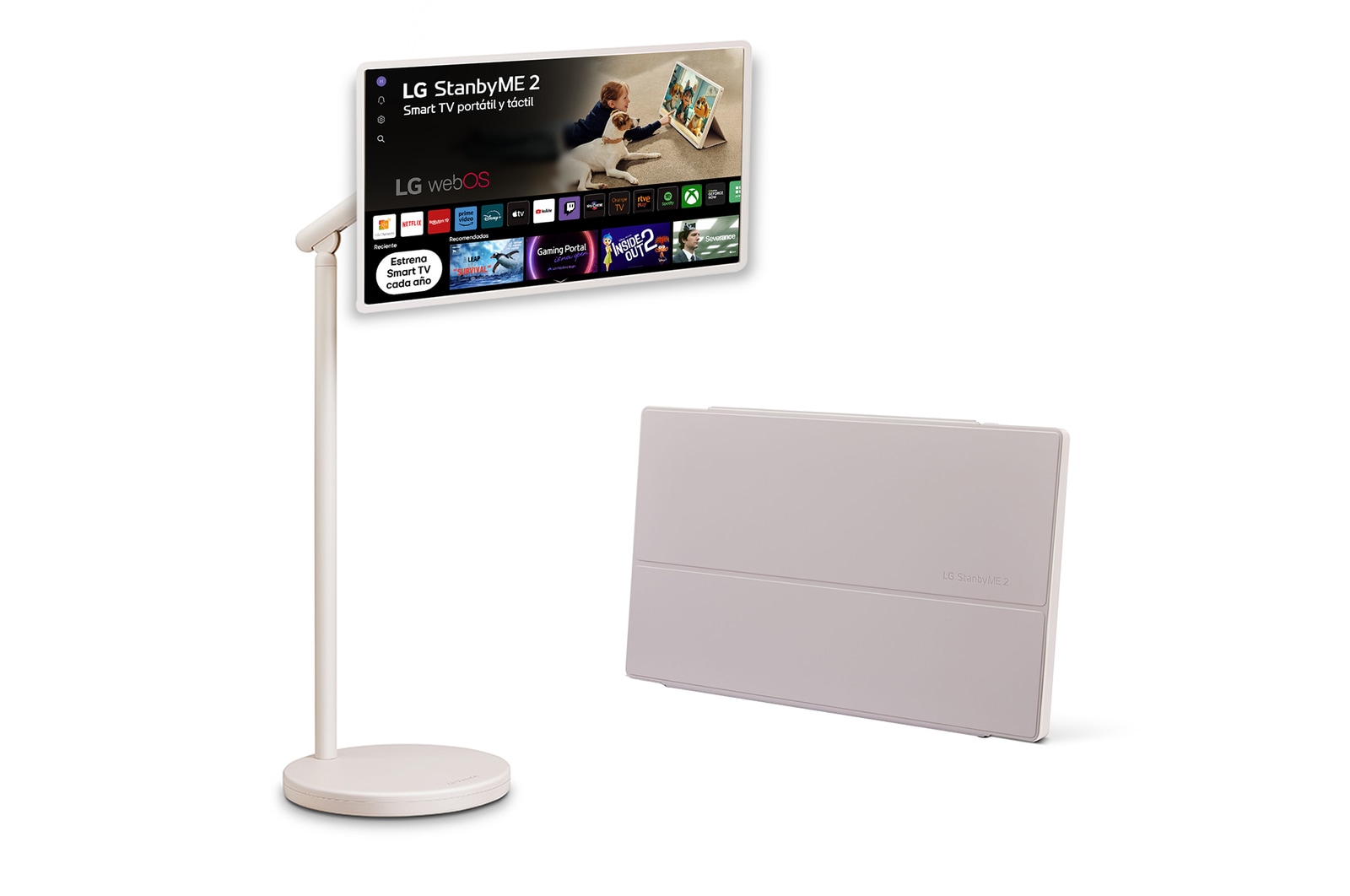 Vista frontal de Pack Smart TV Portátil LG StanbyME 2 de 27 pulgadas QHD táctil + Funda StanbyME2 Modo tablet 27LX6TDGA.SET