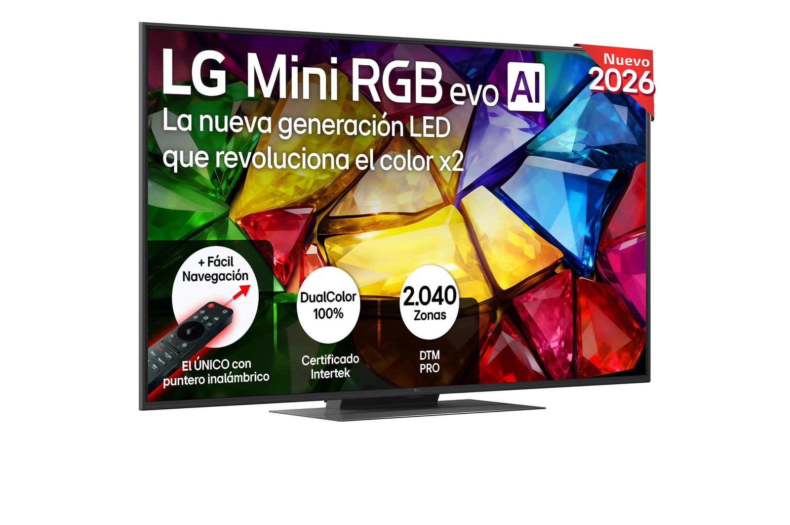 Vista frontal de Smart TV LG Mini RGB AI MRGB87 55 pulgadas 4K 2026 55MRGB87B6B