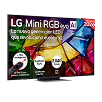 Vista frontal de Smart TV LG Mini RGB AI MRGB87 65 pulgadas 4K 2026 65MRGB87B6B