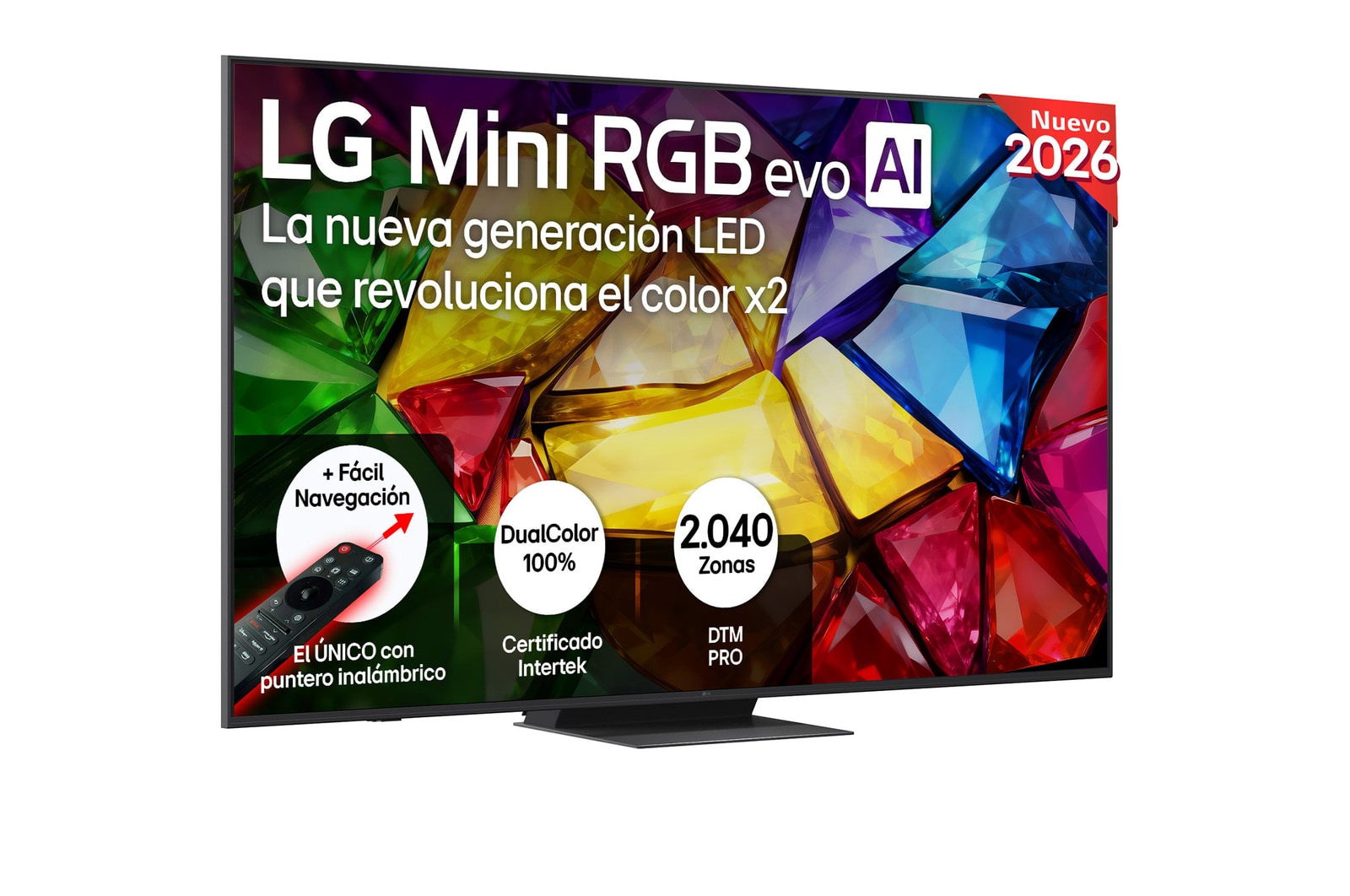 Vista frontal de Smart TV LG Mini RGB AI MRGB86 75 pulgadas 4K 2026 75MRGB86B6A