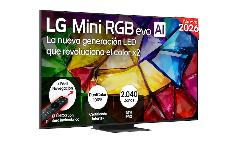 Vista frontal de Smart TV LG Mini RGB AI MRGB86 75 pulgadas 4K 2026 75MRGB86B6A