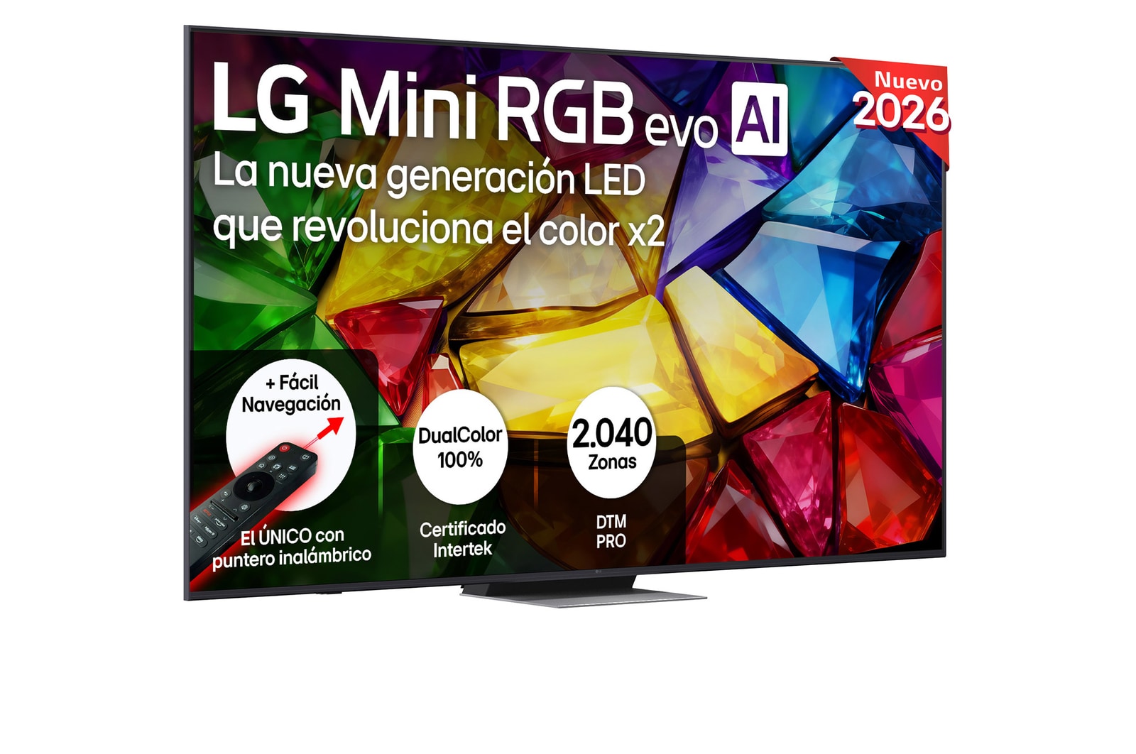 Vista frontal de Smart TV LG Mini RGB AI MRGB87 86 pulgadas 4K 2026 86MRGB87B6B