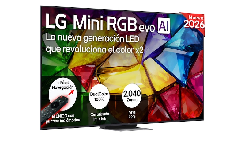 Vista frontal de Smart TV LG Mini RGB AI MRGB87 86 pulgadas 4K 2026 86MRGB87B6B