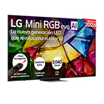Vista frontal de Smart TV LG Mini RGB AI MRGB87 86 pulgadas 4K 2026 86MRGB87B6B