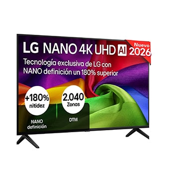 The front view of LG NANO 4K UHD AI NU80, released in 2026, fills the screen with richly textured, fabric-like color layers, where vibrant multicolored folds intertwine smoothly across the display.