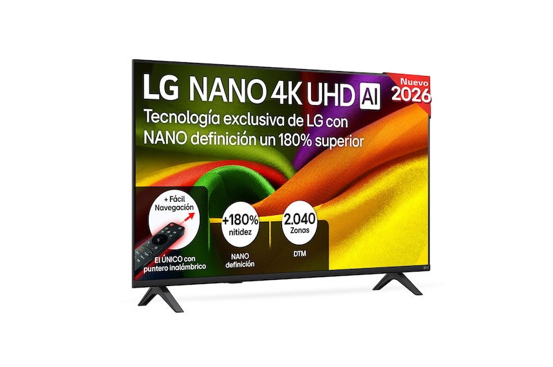 Vista frontal de Smart TV LG NANO 4K UHD AI NU90 43 pulgadas 4K 2026 43NU900B6LA