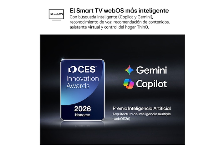 The 2026 CES Innovation Awards Honoree badge in the Artificial Intelligence category recognizes Multi-AI search with Google Gemini and Microsoft Copilot.