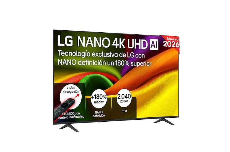 Vista frontal de Smart TV LG NANO 4K UHD AI NU90 85 pulgadas 4K 2026 85NU900B6LA