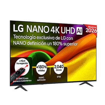 Vista frontal de Smart TV LG NANO 4K UHD AI NU90 85 pulgadas 4K 2026 85NU900B6LA
