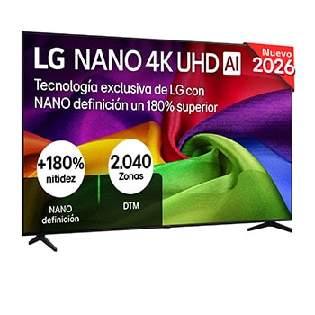 Vista frontal de Smart TV LG NANO 4K UHD AI NU80 85 pulgadas 4K 2026 85NU800B6LA