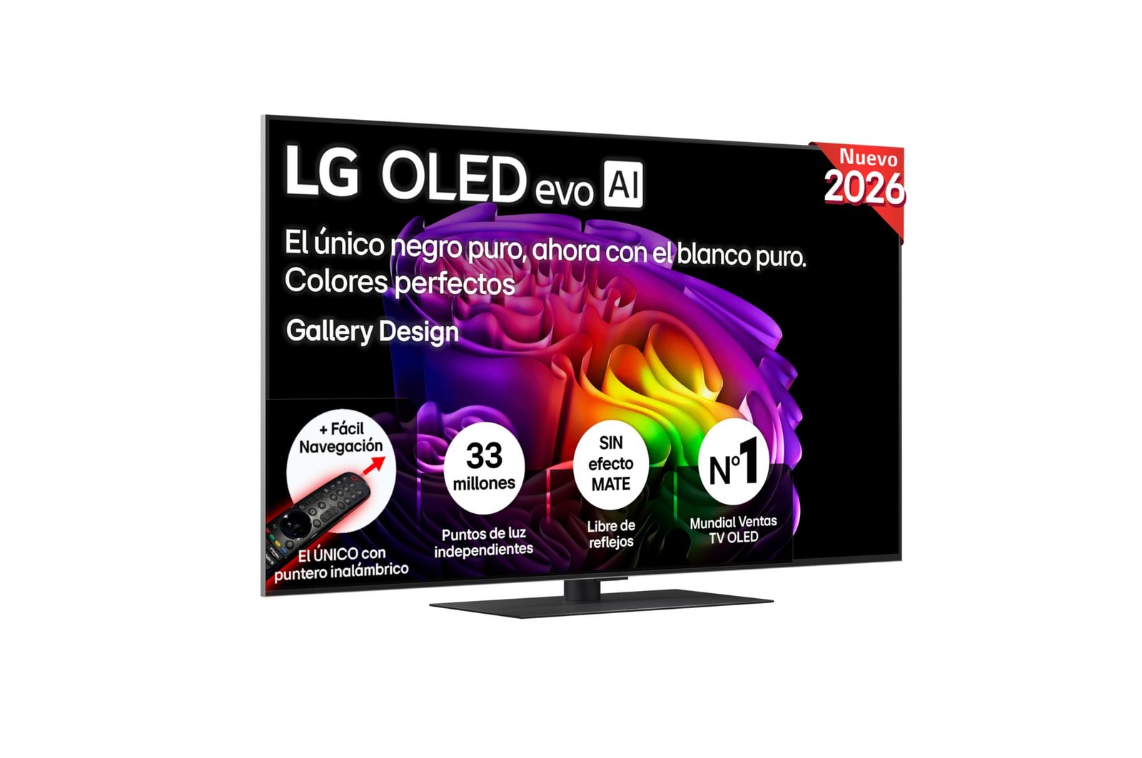 Vista frontal de Smart TV LG OLED evo AI G6 55 pulgadas 4K 2026 OLED55G66LS