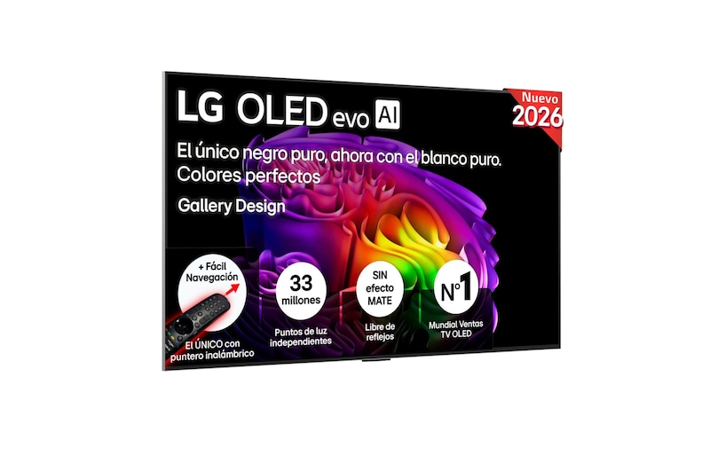 Vista frontal de Smart TV LG OLED evo AI G6 55 pulgadas 4K 2026 OLED55G68LW