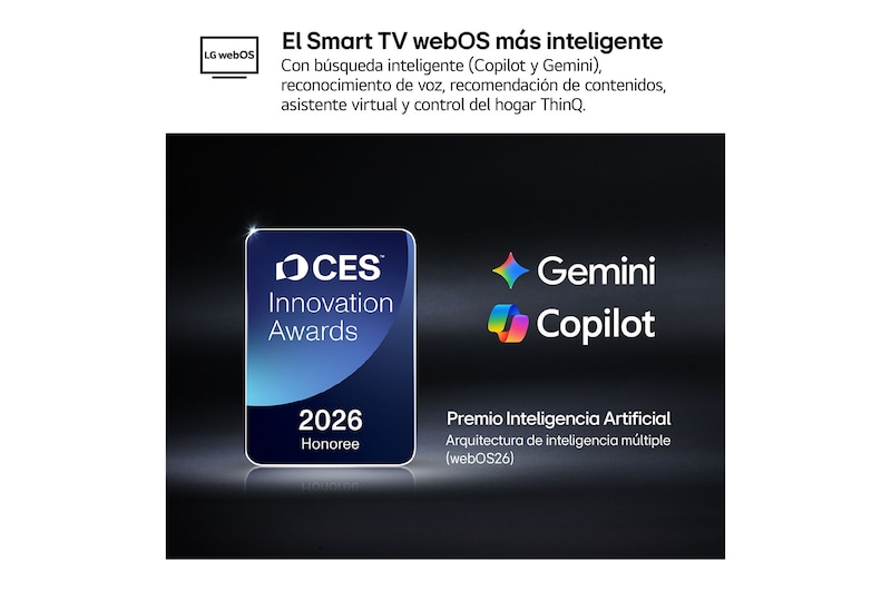 The 2026 CES Innovation Awards Honoree badge in the Artificial Intelligence category recognizes Multi-AI search with Google Gemini and Microsoft Copilot.