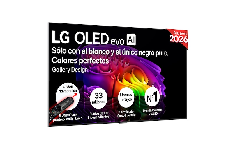 Vista frontal de Smart TV LG OLED evo AI G6 65 pulgadas 4K 2026 OLED65G68LW
