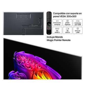 LG OLED evo AI G6 shown in front and side views highlights an 83-inch display with a 1847 mm-wide screen, 1057 mm screen height, 1115 mm height with stand, a 28 mm depth, and a stand footprint measuring 501 by 321 mm.