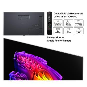 LG OLED evo AI G6 shown in front and side views highlights an 83-inch display with a 1847 mm-wide screen, 1057 mm screen height, 1115 mm height with stand, a 28 mm depth, and a stand footprint measuring 501 by 321 mm.
