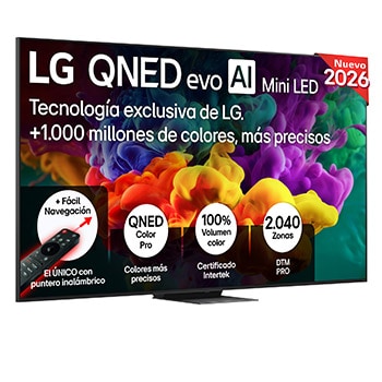Vista frontal de Smart TV LG QNED evo MiniLED AI QNED87 100 pulgadas 4K 2026 100QNED87B6
