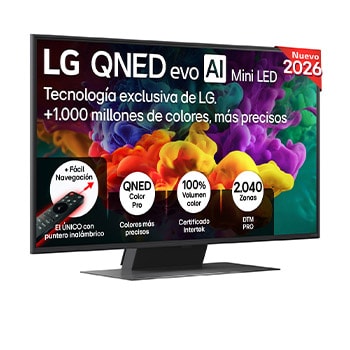 Vista frontal de Smart TV LG QNED evo MiniLED AI QNED87 43 pulgadas 4K 2026 43QNED87B6A