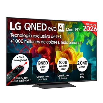 Vista frontal de Smart TV LG QNED evo MiniLED AI QNED83 55 pulgadas 4K 2026 55QNED83B6A