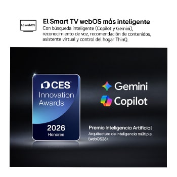 The 2026 CES Innovation Awards Honoree badge in the Artificial Intelligence category recognizes Multi-AI search with Google Gemini and Microsoft Copilot.