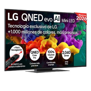 Vista frontal de Smart TV LG QNED evo MiniLED AI QNED85 55 pulgadas 4K 2026 55QNED85B6B