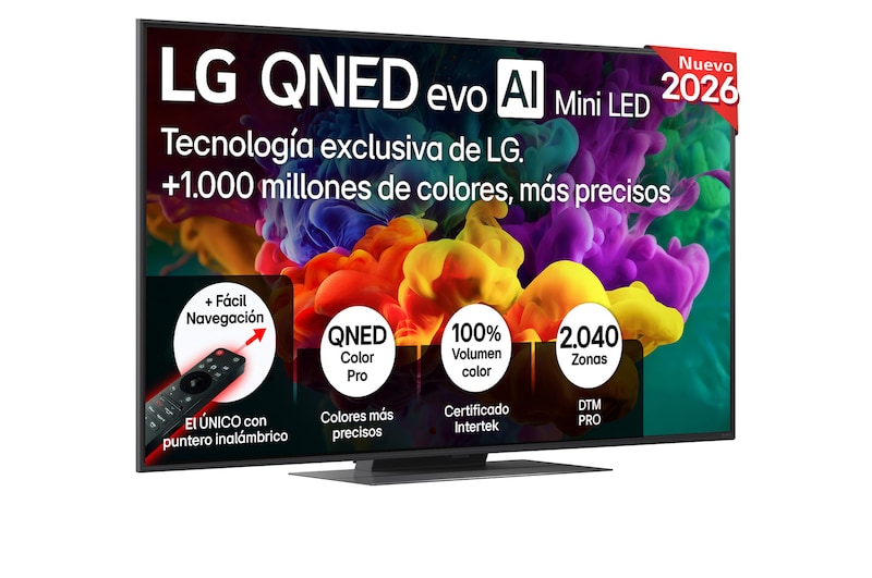 Vista frontal de Smart TV LG QNED evo MiniLED AI QNED87 55 pulgadas 4K 2026 55QNED87B6A
