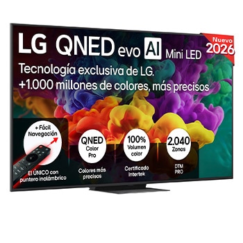 Vista frontal de Smart TV LG QNED evo MiniLED AI QNED87 65 pulgadas 4K 2026 65QNED87B6A