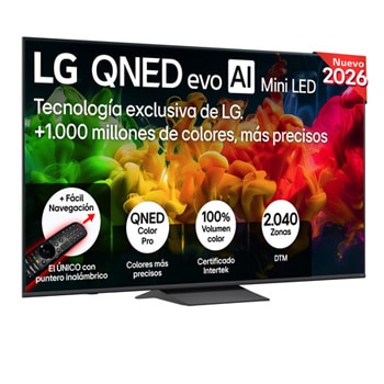Vista frontal de Smart TV LG QNED evo MiniLED AI QNED8E 75 pulgadas 4K 2026 75QNED8EB3A