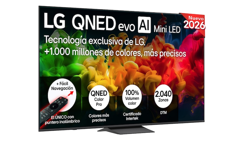 Vista frontal de Smart TV LG QNED evo MiniLED AI QNED81 85 pulgadas 4K 2026 85QNED81B6A