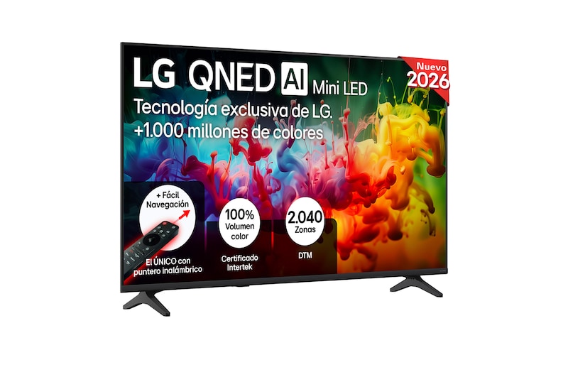 Vista frontal de Smart TV LG QNED MiniLED AI QNED72 43 pulgadas 4K 2026 43QNED72B6B