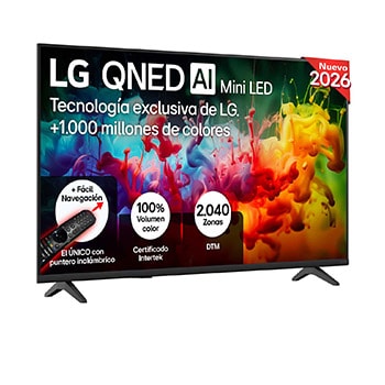 Vista frontal de Smart TV LG QNED MiniLED AI QNED7E 43 pulgadas 4K 2026 43QNED7EB3C