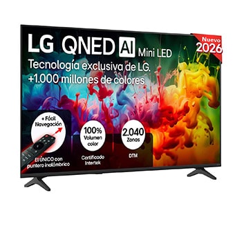 Vista frontal de Smart TV LG QNED MiniLED AI QNED70 55 pulgadas 4K 2026 55QNED70B6C