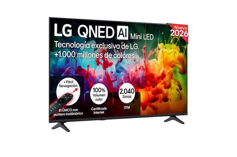 Vista frontal de Smart TV LG QNED MiniLED AI QNED72 55 pulgadas 4K 2026 55QNED72B6B